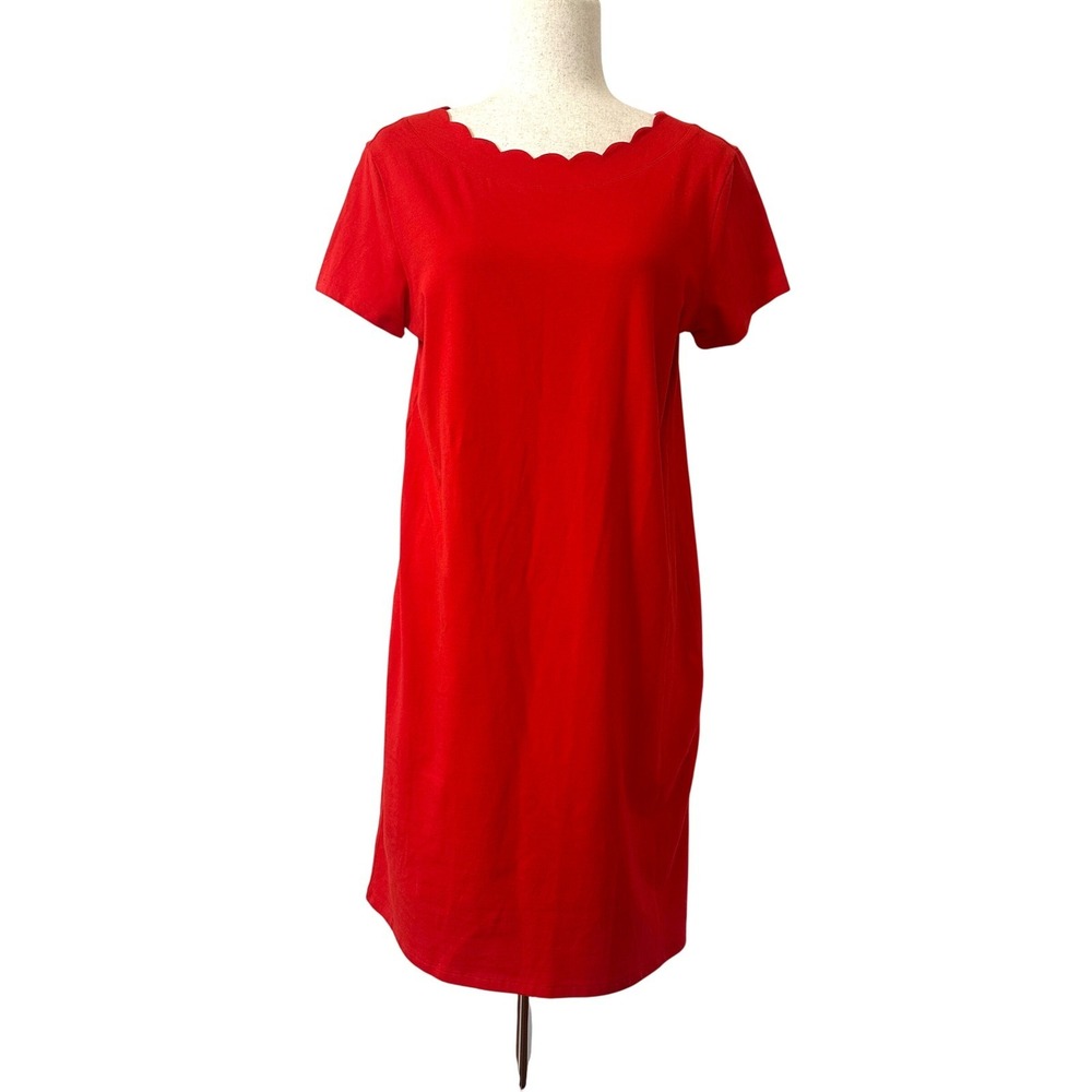Pappagallo Red Scalloped Neck Dress M Stretch Minimalist‎ Classic Preppy